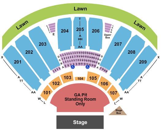 Seatmap for toyota pavilion at concord