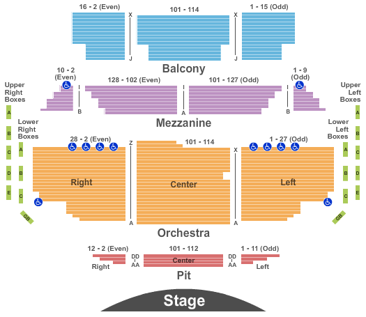 Seatmap for curtis phillips center for the performing arts