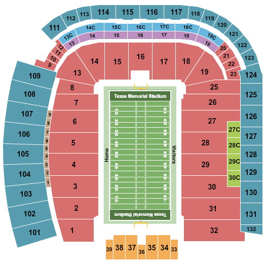 Seatmap for darrell k. royal - texas memorial stadium