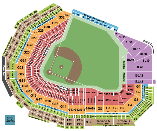 Seatmap for fenway park