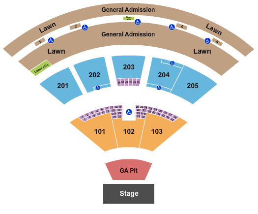 Seatmap for fiddlers green amphitheatre