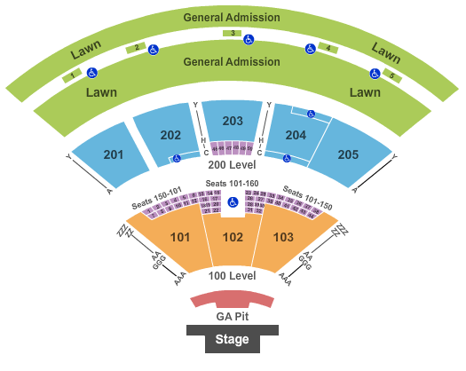 Seatmap for fiddlers green amphitheatre