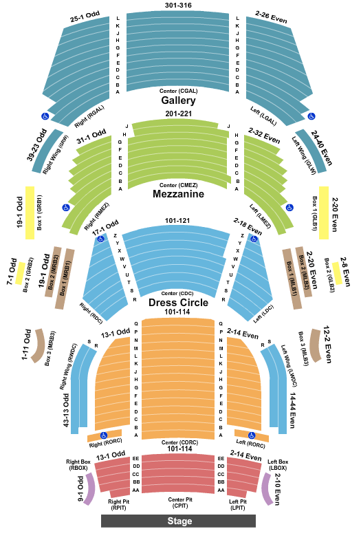 Seatmap for gallagher bluedorn performing arts center