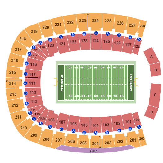 Seatmap for gerald j. ford stadium