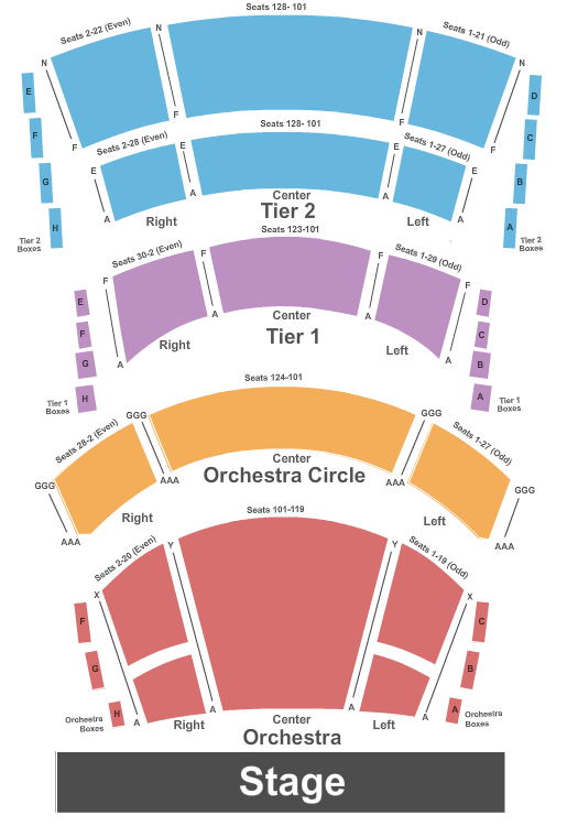 Seatmap for kiewit hall at holland performing arts center
