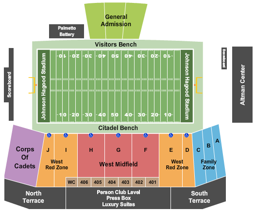 Seatmap for johnson hagood stadium