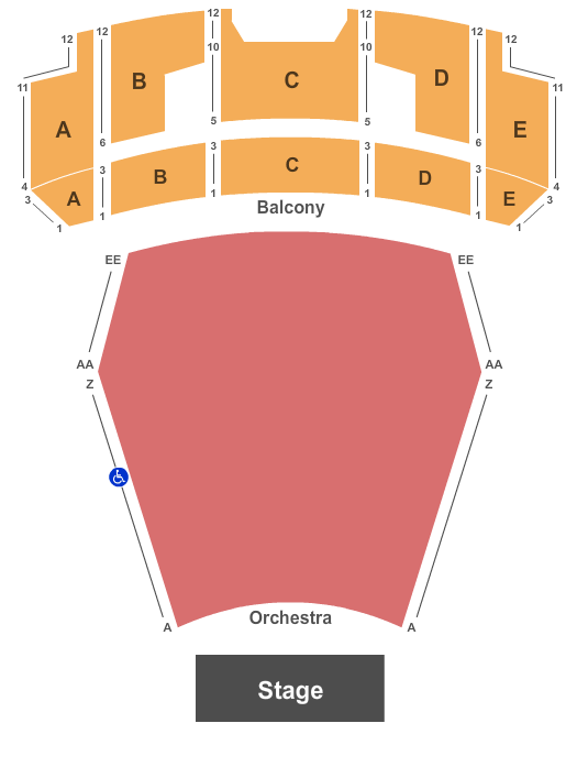 Seatmap for julie rogers theatre