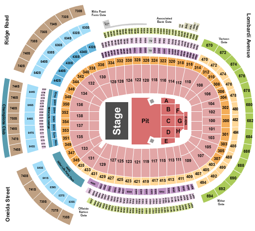 Zach Bryan Lambeau Field seating chart