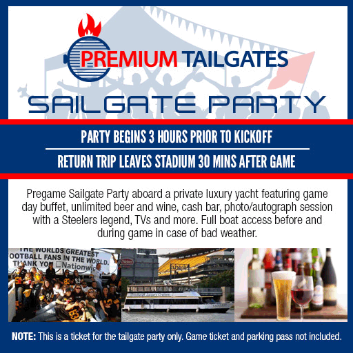 Image of Premium Tailgates Sailgate Party: Pittsburgh Steelers vs. Detroit Lions~ Pittsburgh Steelers ~ Pittsburgh ~ Lock Wall One Marina ~ 11/14/2021 10:00