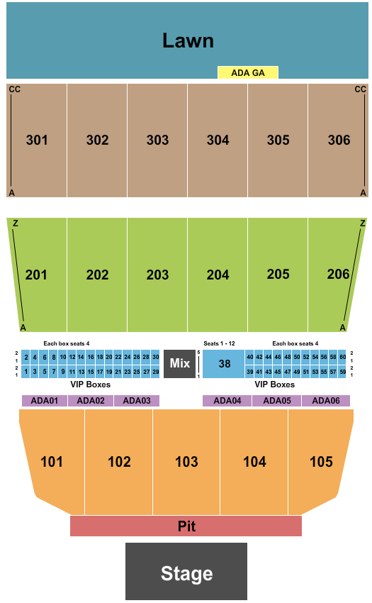 Seatmap for maine savings amphitheater
