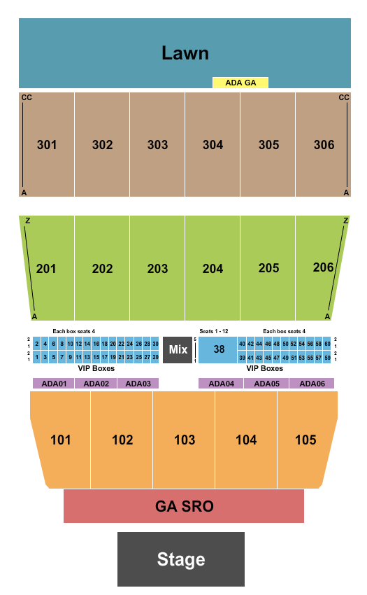 Seatmap for maine savings amphitheater