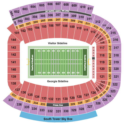 Seatmap for sanford stadium