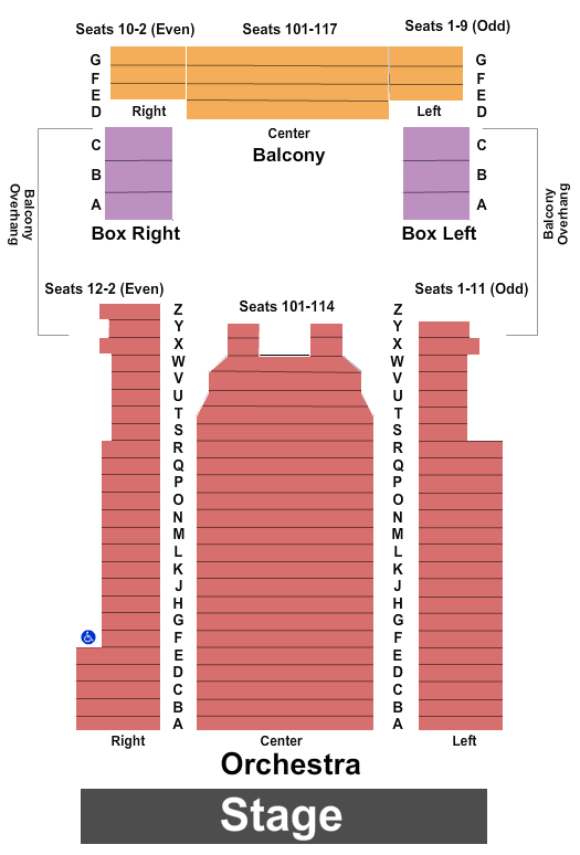 Seatmap for sugar loaf performing arts center