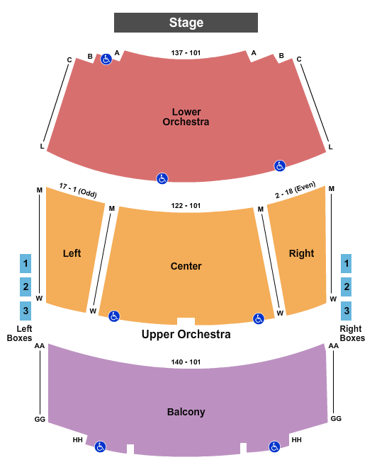 Seatmap for visual and performing arts center at occc