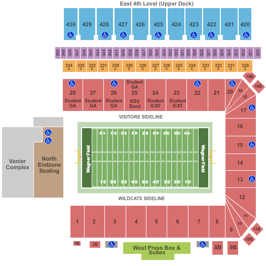 Seatmap for wagner field at bill snyder family stadium