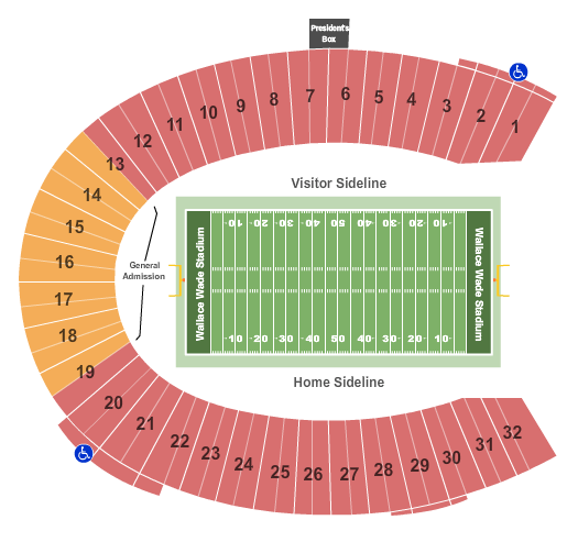 Seatmap for brooks field at wallace wade stadium