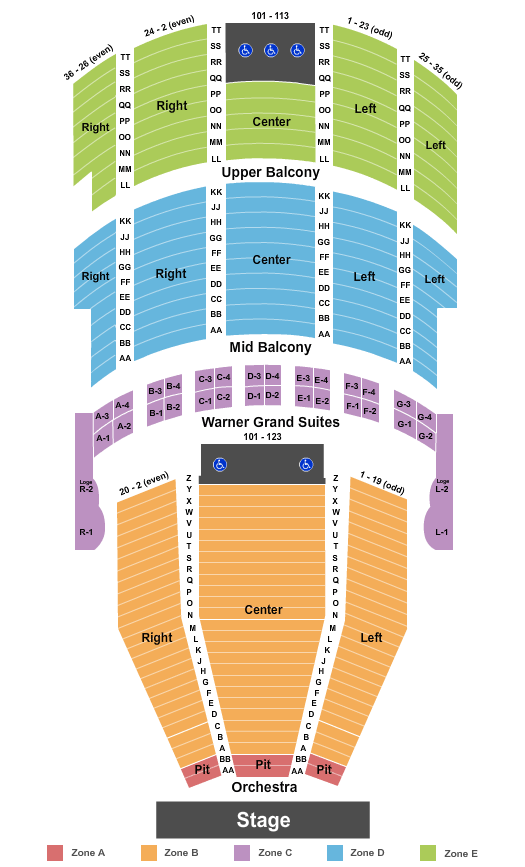 Seatmap for warner theatre - dc