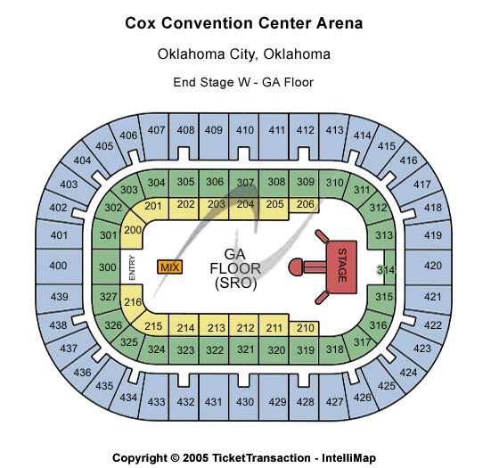 Cox Convention Center End StageW GA Floor Seating Chart