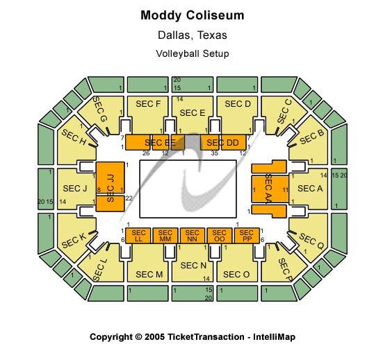 Moody Coliseum Volley Ball Set up Seating Chart