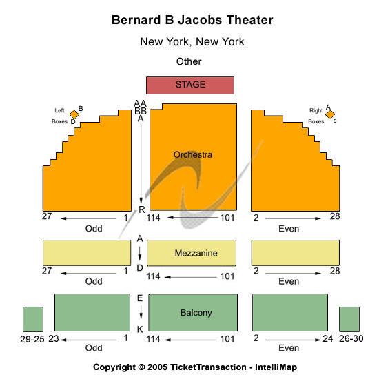 Bernard B. Jacobs Theater End Stage Seating Chart