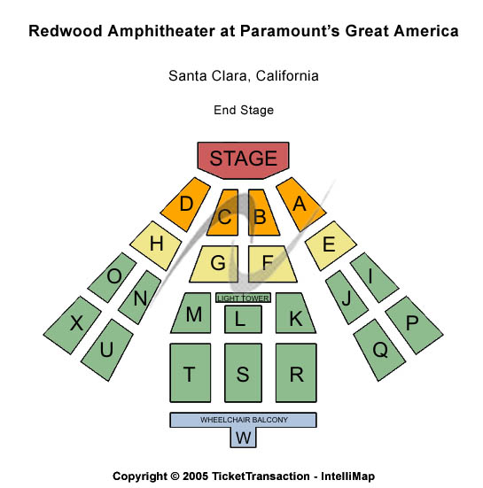 Redwood Amphitheatre at Paramounts Great America End Stage Seating Chart