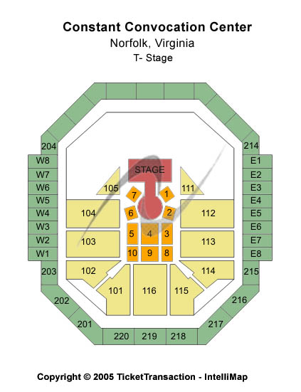 Chartway Arena at Ted Constant Convocation Center T-Stage Seating Chart