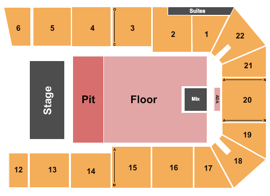 1st Summit Arena at Cambria County War Memorial Endstage GA Floor & Pit Seating Chart