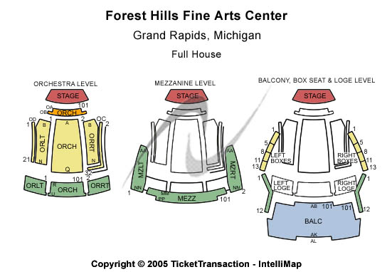 Forest Hills Fine Arts Center Full House Seating Chart