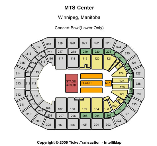 Canada Life Centre Concert Bowl (Lower Only) Seating Chart