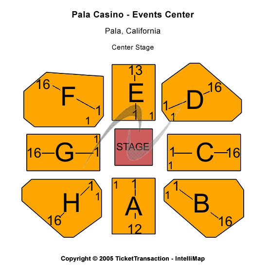 Events Center at Pala Casino Spa and Resort Center Stage Seating Chart