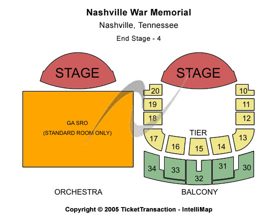 Tennessee Performing Arts Center - War Memorial Auditorium End Stage 4 Seating Chart