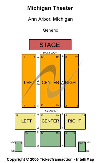 Michigan Theater - Ann Arbor End Stage Seating Chart