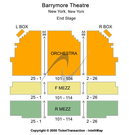Barrymore Theatre - NY End Stage Seating Chart
