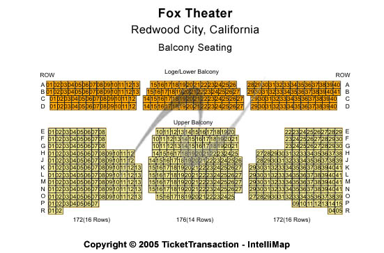 Fox Theatre - Redwood City CA Balcony Seating Seating Chart
