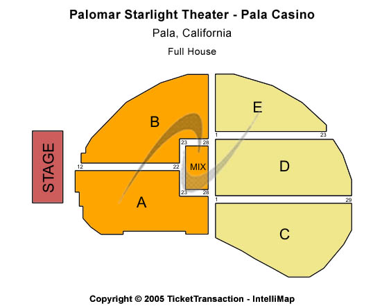 Palomar Starlight Theater at Pala Casino Spa and Resort Full House Seating Chart