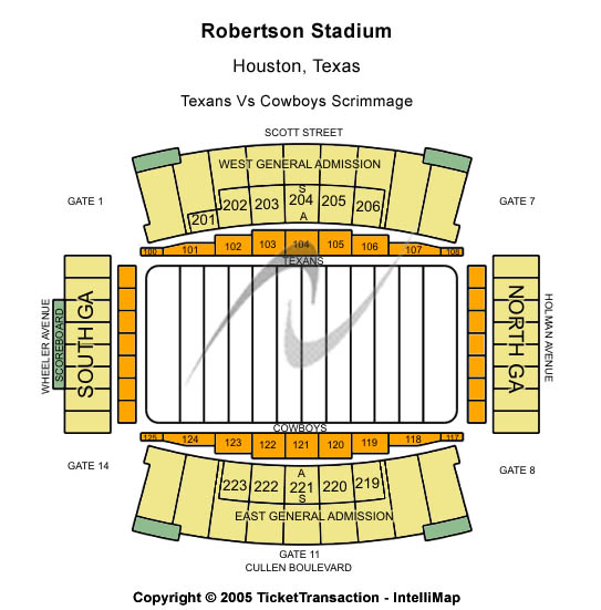 TDECU Stadium Texans Vs Cowboys Scrimmage Seating Chart