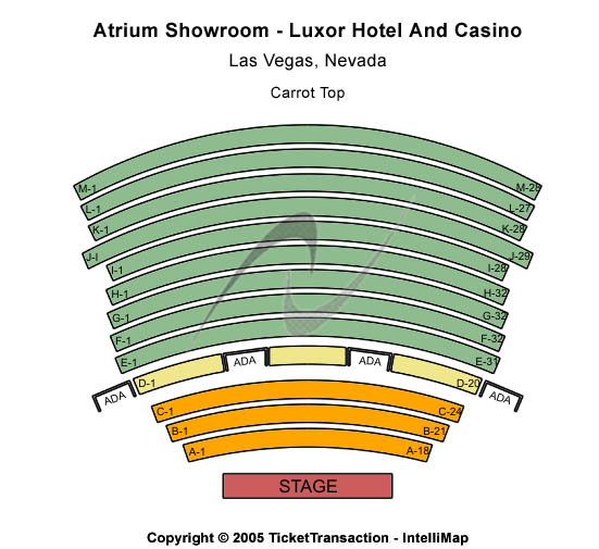 Atrium Showroom at The Luxor Hotel Carrot Top Seating Chart