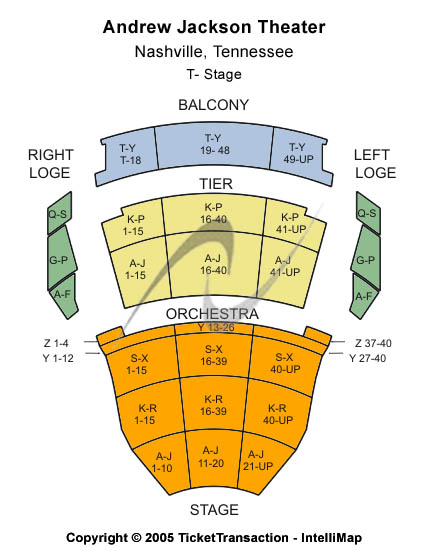 Tennessee Performing Arts Center - Andrew Jackson Hall T-Stage Seating Chart