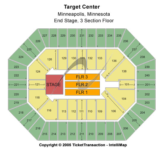 Target Center End Stage - 3 Section Floor Seating Chart