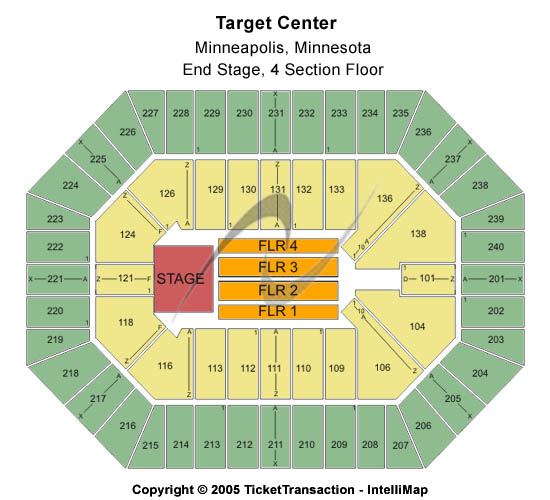 Target Center End Stage - 4 Section Floor Seating Chart