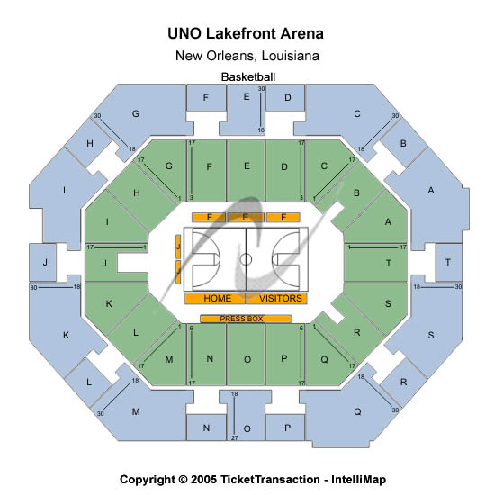 UNO Lakefront Arena Standard Seating Chart