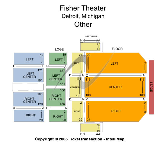 Fisher Theatre - MI Other Seating Chart