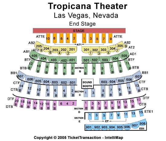 Tropicana Showroom At Tropicana Hotel & Casino End Stage Seating Chart
