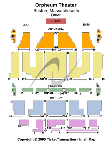 Orpheum Theatre - Boston Standard Seating Chart