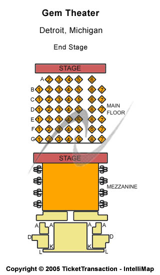 Gem Theatre - Detroit End Stage Seating Chart