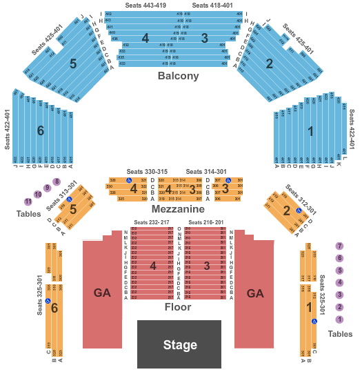 ACL Live At The Moody Theater Endstage GA Sides w/ Tables Seating Chart