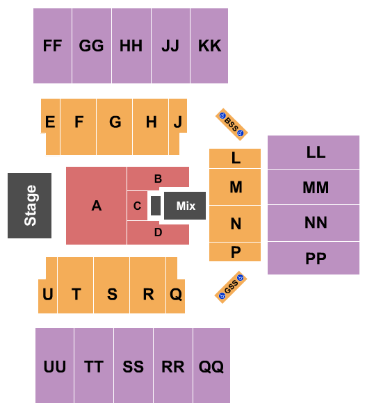 First National Bank Arena Endstage with B Stage 2 Seating Chart