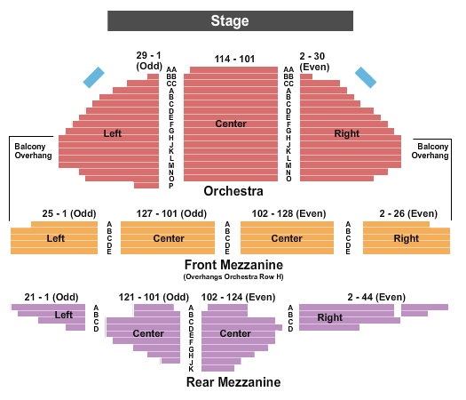 Ambassador Theatre - NY Endstage - Non Zone Seating Chart