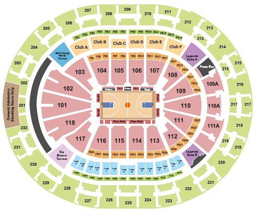 seating chart for Amway Center - Basketball Rows - eventticketscenter.com