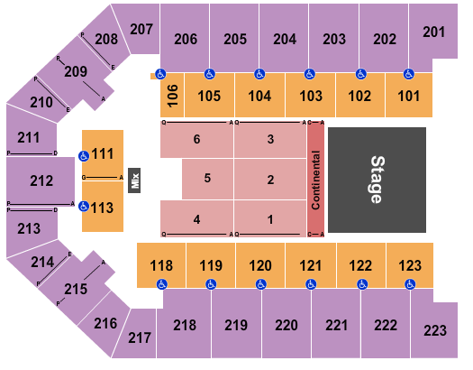 Appalachian Wireless Arena Endstage w/ Continental Seating Chart
